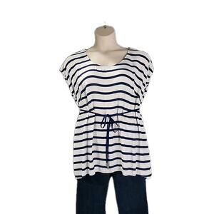 Oh Baby By Motherhood Maternity Top Size Large White Blue Stripe Tie Belt